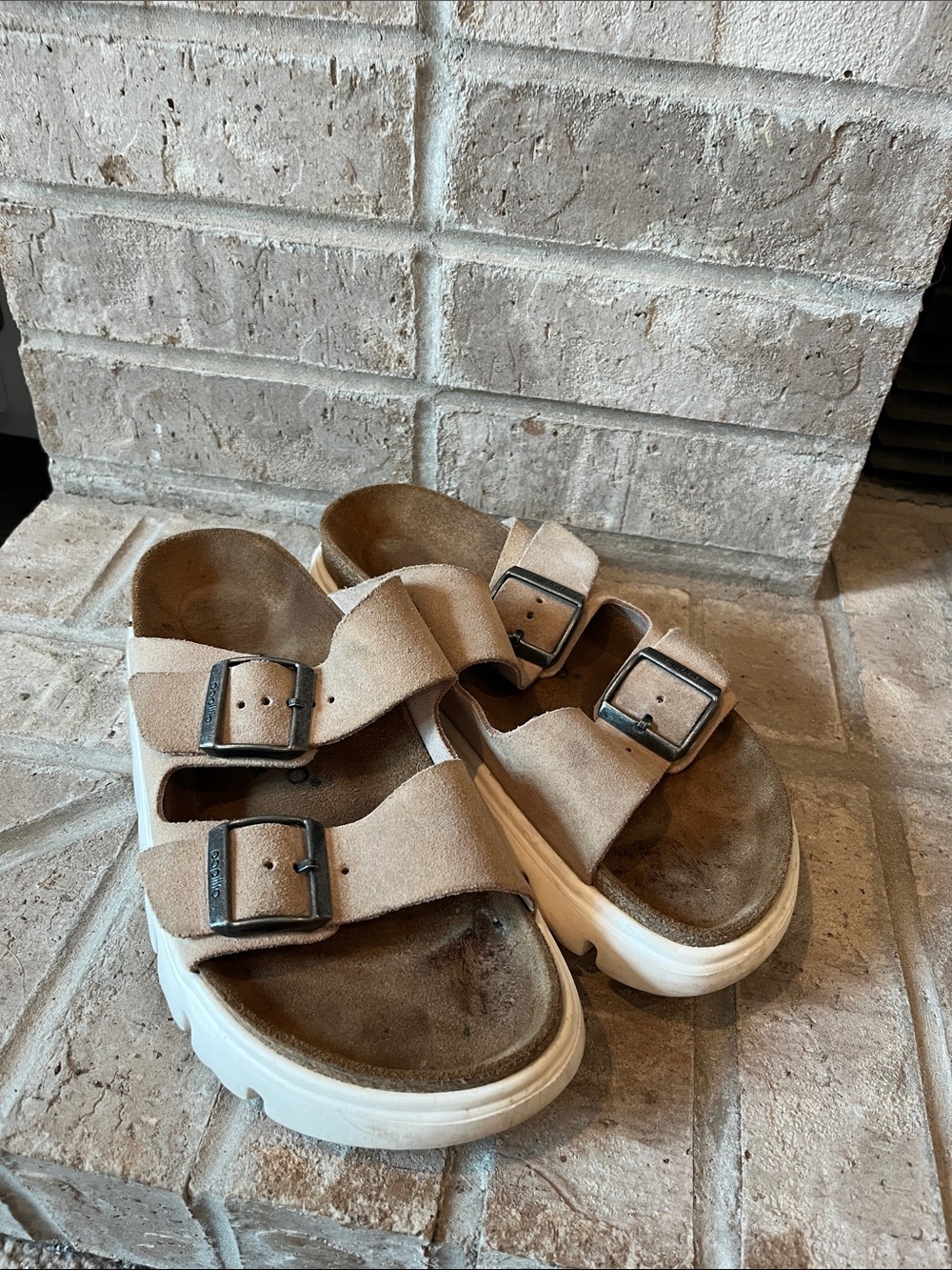 Birkenstock Papillio Beige Suede Double-Buckle Sandals size 38
